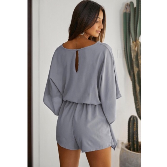 •Born To Fly Kimono Style Grey Romper• - Picture 4 of 7